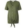 Coolmee Women Summer Maternity Loose Blouse Short Sleeve V Neck Button Down T Shirts Tie Front Knot Casual Tops - 2 of 4