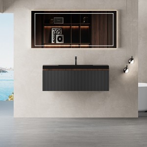 Whisen Floating Wall-Mounted Bathroom Vanity with Wave-Textured Soft-Close Drawers, Basin, Pre-Assembled Cabinet - 1 of 4