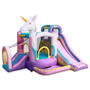 Pogo Bounce House Backyard Kids Residential Nylon Inflatable Indoor/Outdoor Bouncer with Slide for Small Kids - Unicorn - 1 of 4