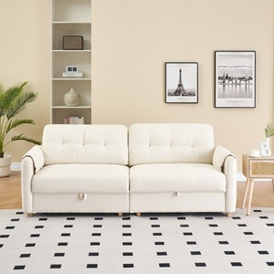 79.5" Teddy Cotton Linen 3-Seater Sofa with Hidden Storage and Modern Metal Conical Legs for Living Room or Office-Baofuwish - 1 of 4