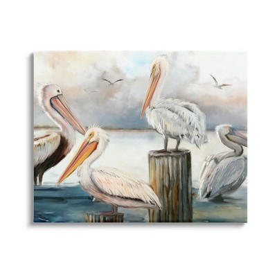Stupell Industries Pelicans Perched Cloudy Horizon Gallery Wrapped Canvas Wall Art