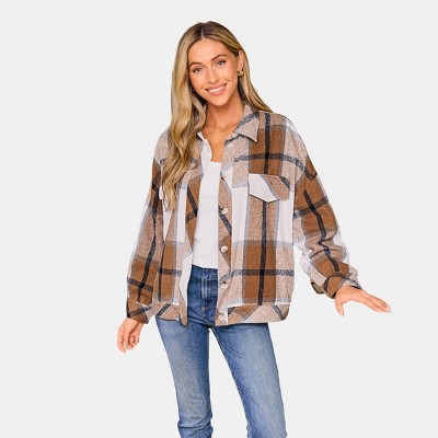 Women's Cozy Plaid Front Button Oversized Shacket - Cupshe