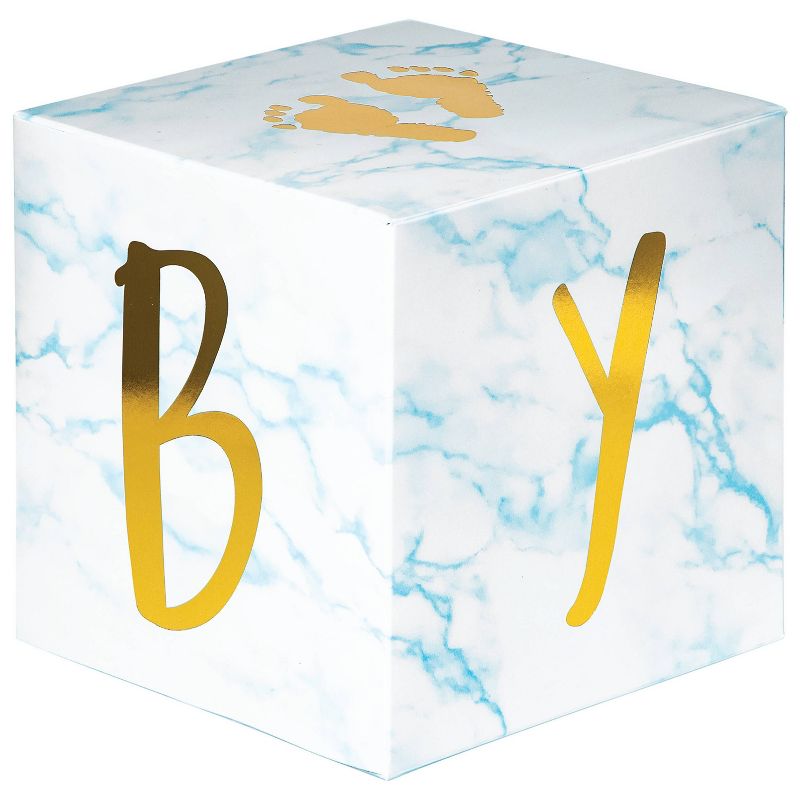 3ct Marble Baby Shower &#39;Oh Baby&#39; Blocks Centerpieces Party D&#233;cor and Accessories Blue, 4 of 6