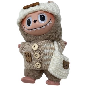 Doll Clothes Superstore Tan and White Sweater with Coordinating Hat for 17.5 cm Labubu Dolls - 1 of 4