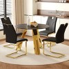 Infurnic Dining Sets Round Table Paired with Four Uniquely designed Black Dining Chairs With Golden Metal Leg , Black, 42"*42"*29.5" - 2 of 4