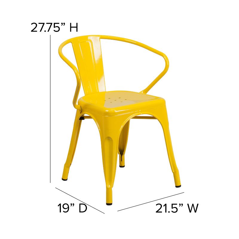 Emma and Oliver Commercial Grade Colorful Metal Indoor-Outdoor Chair with Arms, 4 of 11