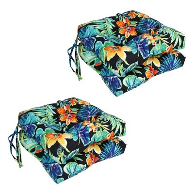 Blazing Needles, 16-inch Spun Polyester Patterned Outdoor Square Tufted Chair Cushions (Set of 4)