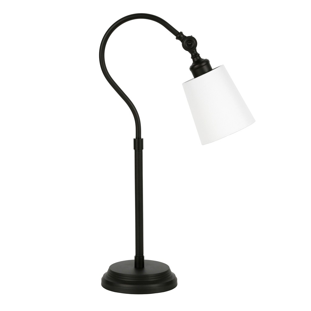 Hudson and Canal 25" Tall Arc Table Lamp: Metal Body, Polyester Drum Shade, UL Listed