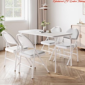 Indoor Folding Table 4 Foot w/ Upholstered PU Leather Tabletop, Heavy Duty Metal Legs, Collapsible Design & Shelf Bracket - 1 of 4