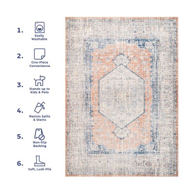 Peach Floral Bliss 4' x 6' Easy-Care Synthetic Area Rug