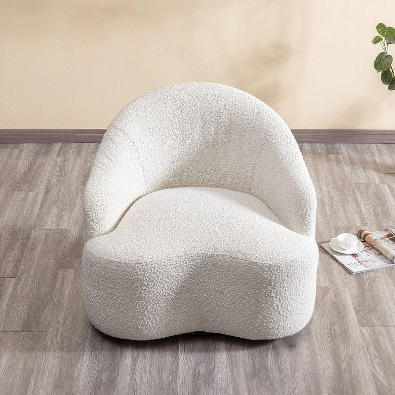  34" Wide Curved Boucle Upholstered Swivel Barrel Chair - Kinwell, 4 of 10