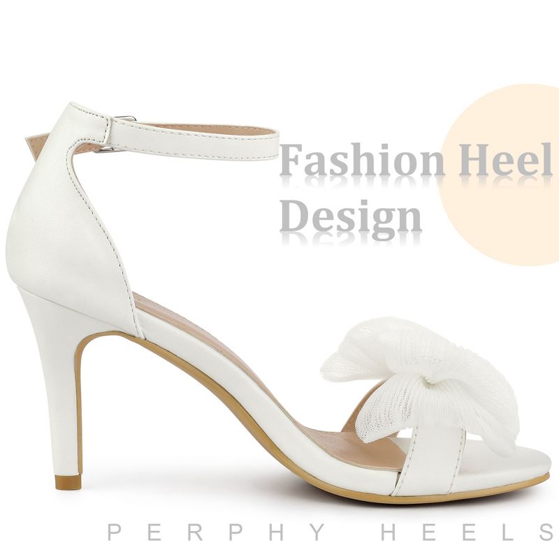 Perphy Women's Rhinestone Mesh Bow Ankle Strap Stiletto Heel Sandals, 4 of 5