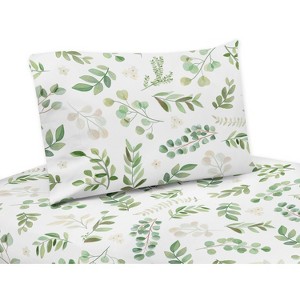 Sweet Jojo Designs Queen Sheet Set Botanical Green and White 4 pc - 1 of 3