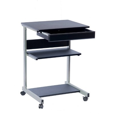 Small Black Rolling Laptop Cart with Drawer and Shelves