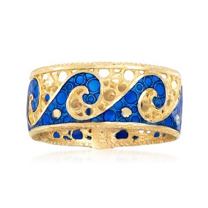 Ross-Simons Italian 14kt Yellow Gold Wave Ring With Blue Enamel - 1 of 4