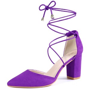 BLISSFUL STEP Women's Pointy Toe Lace Up Chunky Heel Dress Pumps - 1 of 3