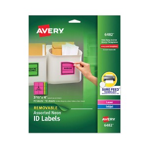 Avery High-Vis Removable Laser/Inkjet ID Labels w/ Sure Feed, 3.33 x 4, Neon, 72/PK - 1 of 4