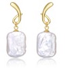 Guili Elegant Sterling Silver 14K Gold-Plated Ribbon Design Baroque Freshwater Pearl Drop Earrings – Timeless Beauty with a Chic Twist - 2 of 2