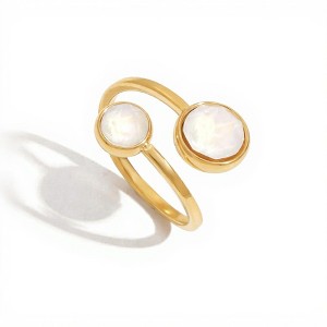 Anna-Kaci Women’s Dual Stone Adjustable Open Ring with Smooth Polished Band and Minimalist Gem Accents for a Refined Modern Look - Gold - 1 of 4