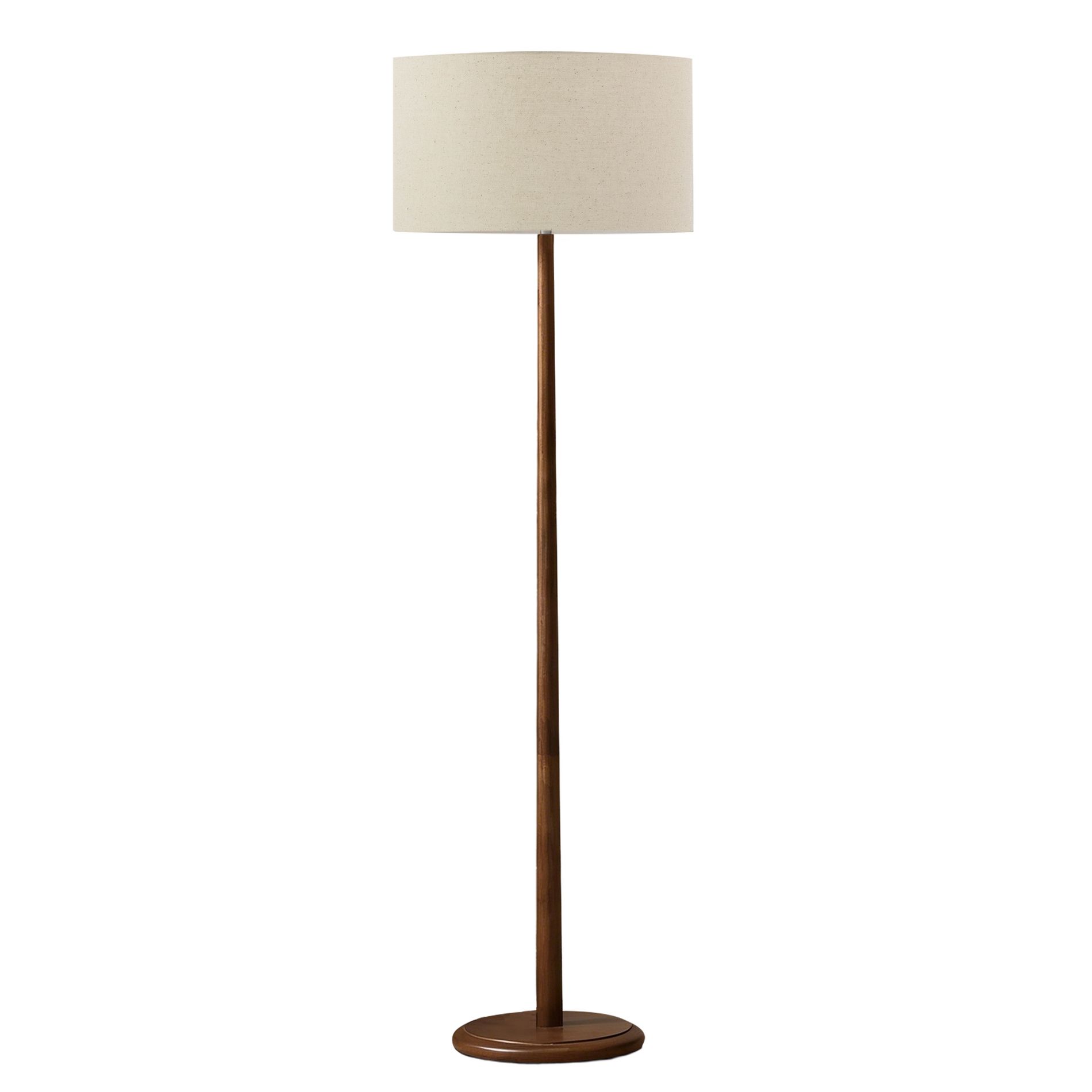 61" Walnut Wood Standing Floor Lamp with Linen Drum Shade, Modern Accent Light for Living Room, Bedroom, Hallway & Study,Foot Step ON/OFF Switch