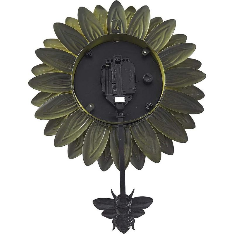 SkyMall Sunflower Silent Wall Clock, Battery Operated Pendulum Analog Wall Clock with Bee Design, 4 of 5