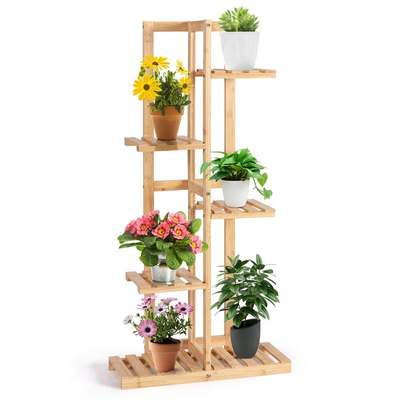 Costway 5 Tier 6 Potted Plant Stand Rack Bamboo Display Shelf for Patio Yard, 1 of 11