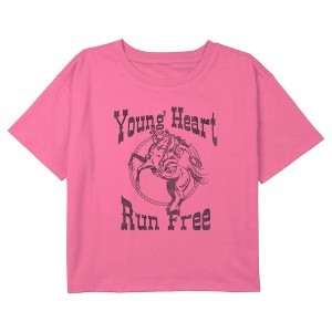 Girl's Lost Gods Young Heart Run Free Cowgirl Crop Top T-Shirt - 1 of 3