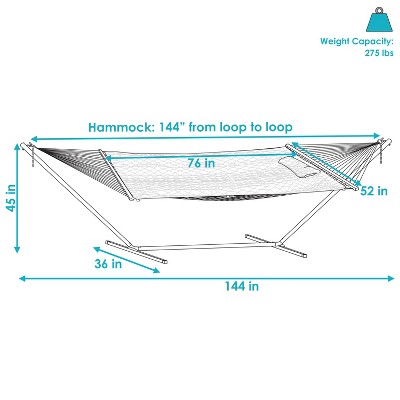 12 ft Red and Brown Striped Rope Hammock with Steel Stand