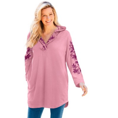 Woman Within Embroidered Hoodie Sweatshirt
