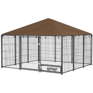 Resenkos Dog House, Pet House,Dog Cave,Dog Kennel with Canopy Garden Playpen Fence Crate Enclosure Cage Rotating Bowl, Coffee - 1 of 4