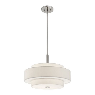 Meridian Brushed Nickel 4-Light Pendant with Off-White Fabric Shade