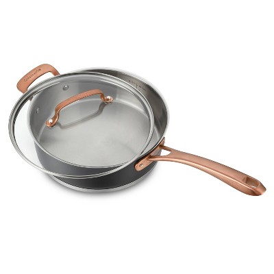 Cuisinart 3.5qt Matte Black Stainless Saute Pan with Cover Blush Bronze and Helper Handle: Cookware, Tempered Glass Lid