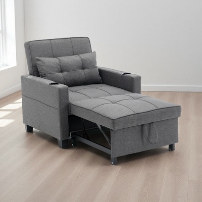 Convertible Leather 3-in-1 Futon Chair Bed with USB & Cup Holders