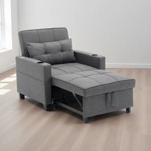 Convertible Leather 3-in-1 Futon Chair Bed with USB & Cup Holders - 1 of 4
