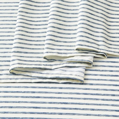 Blue and White Striped Queen Microfiber Sheet Set