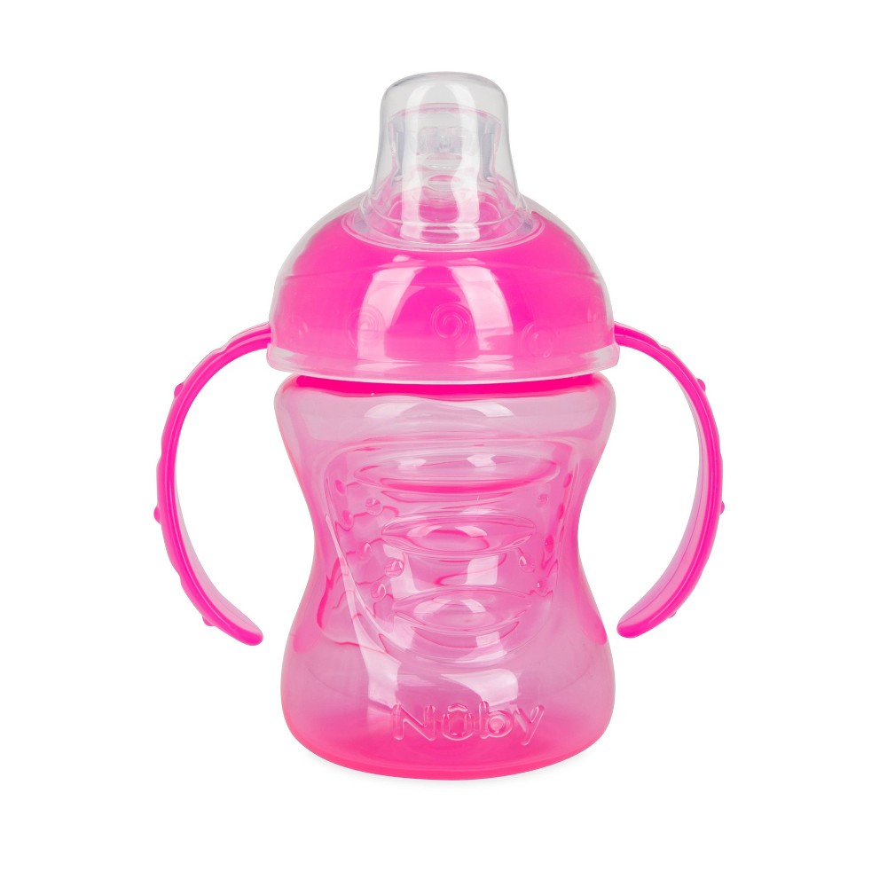 Photos - Glass Nuby No Spill Super Spout Trainer Cup - Bright Pink - 8oz: Soft Spout, Leakproof, Glossy Finish, Includes Lid 