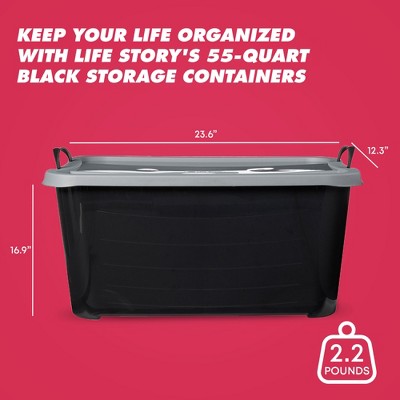 Black and Gray Stackable Plastic Lidded Storage Box for Kids, 55 Quart