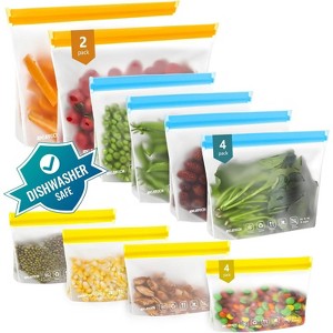 10 Pack Reusable Bags, Dishwasher Safe Leakproof Freezer Bags, BPA Free Food Storage for Lunch & Travel - 1 of 4