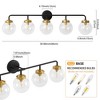 POWLIG 38.98-in 5-Light Black&Gold Bathroom Light Fixtures Over Mirror Vanity Lighting with Clear Glass Globe Shades - 3 of 4