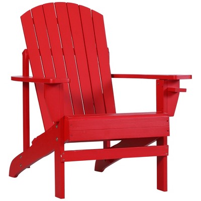 Outsunny Oversized Adirondack Chair, Outdoor Fire Pit and Porch Seating, Classic Log Lounge w/ Built-in Cupholder for Patio, Backyard