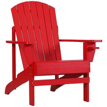 Outsunny Wooden Adirondack Chair Outdoor Classic Lounge Chair with Ergonomic Design & a Built-In Cup Holder for Patio Deck Backyard Fire Pit
