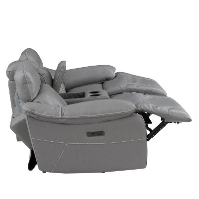 Gray Faux Leather Power Reclining Loveseat with Storage and Cup Holder