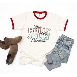 Simply Sage Market Women's Have A Holly Jolly Christmas Short Sleeve Ringer Tee - 1 of 3