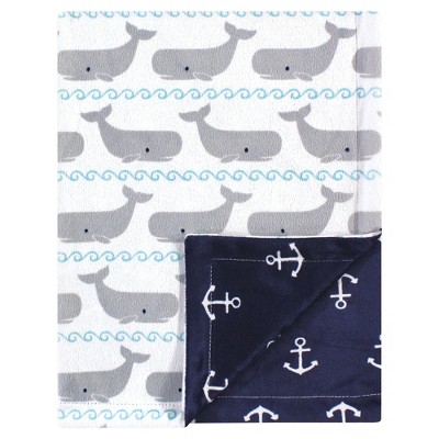 Image of Hudson Baby Infant Boy Plush Mink Blanket, Whales, One Size