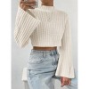 Coolmee Women's Cropped Sweater Knit Long Sleeve Crewneck Soft Pullover Sweater Fall Top - 2 of 4