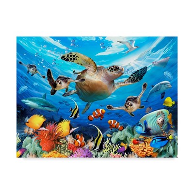 Large Colorful Underwater Turtle Canvas Art by Howard Robinson