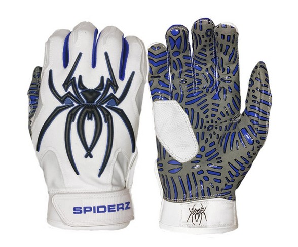 Spiderz Hybrid Tac Palm Adult Baseball/Softball Batting Gloves - White/Royal/Black - L