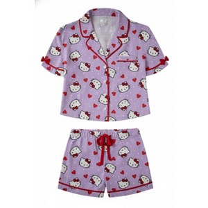 Hello Kitty Head AOP White Polka Dots and Red Hearts Red Bows Shorts Set - 1 of 4