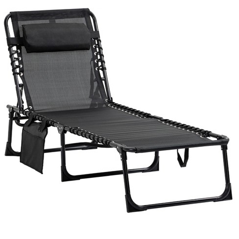 Outsunny Reclining Chaise Lounge Chair Portable Sun Lounger Folding Camping Cot w Adjustable Backrest Removable Pillow for Patio Garden Black