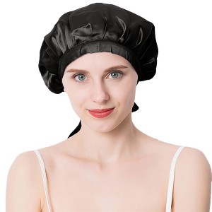 Anna-Kaci Women Satin Sleep Bonnet Adjustable Tie Back Hair Protection Cap for All Hair Types - 1 of 4